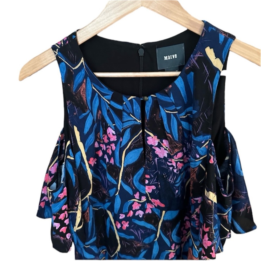Anthropologie Maeve Elia Multicolor Floral Cold Shoulder Swing Dress - Picture 5 of 11